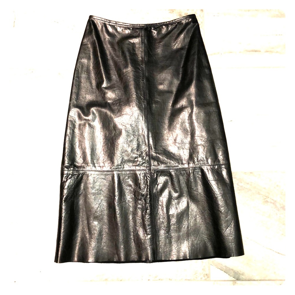 black 100% leather, a-line skirt